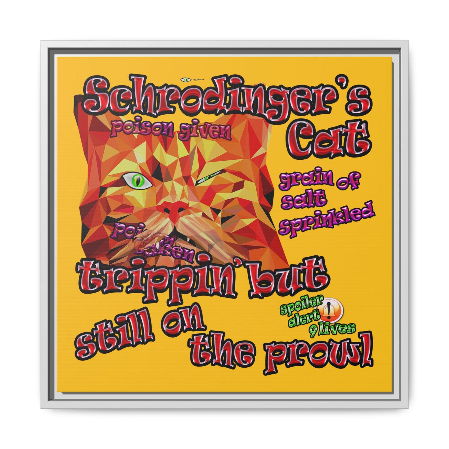 schrodinger's cat - framed canvas art (yellow)