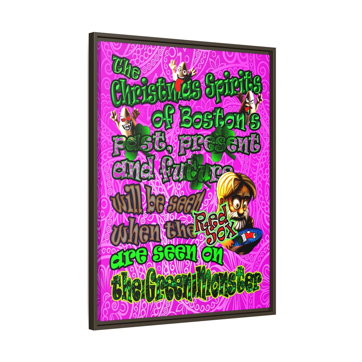 christmas spirits of boston - framed canvas art (pink swirl)