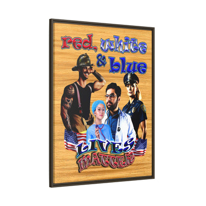 rw&b lives matter - framed canvas art (butterscotch wood finish)