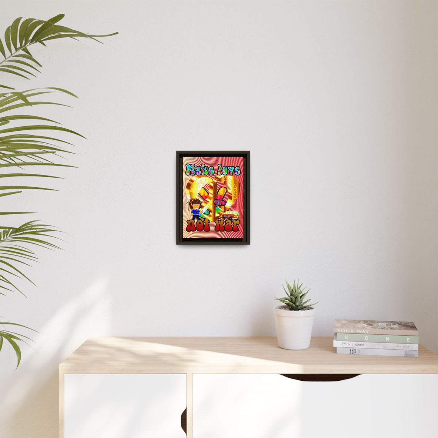 love peace - framed canvas art (yellow-orange wave)