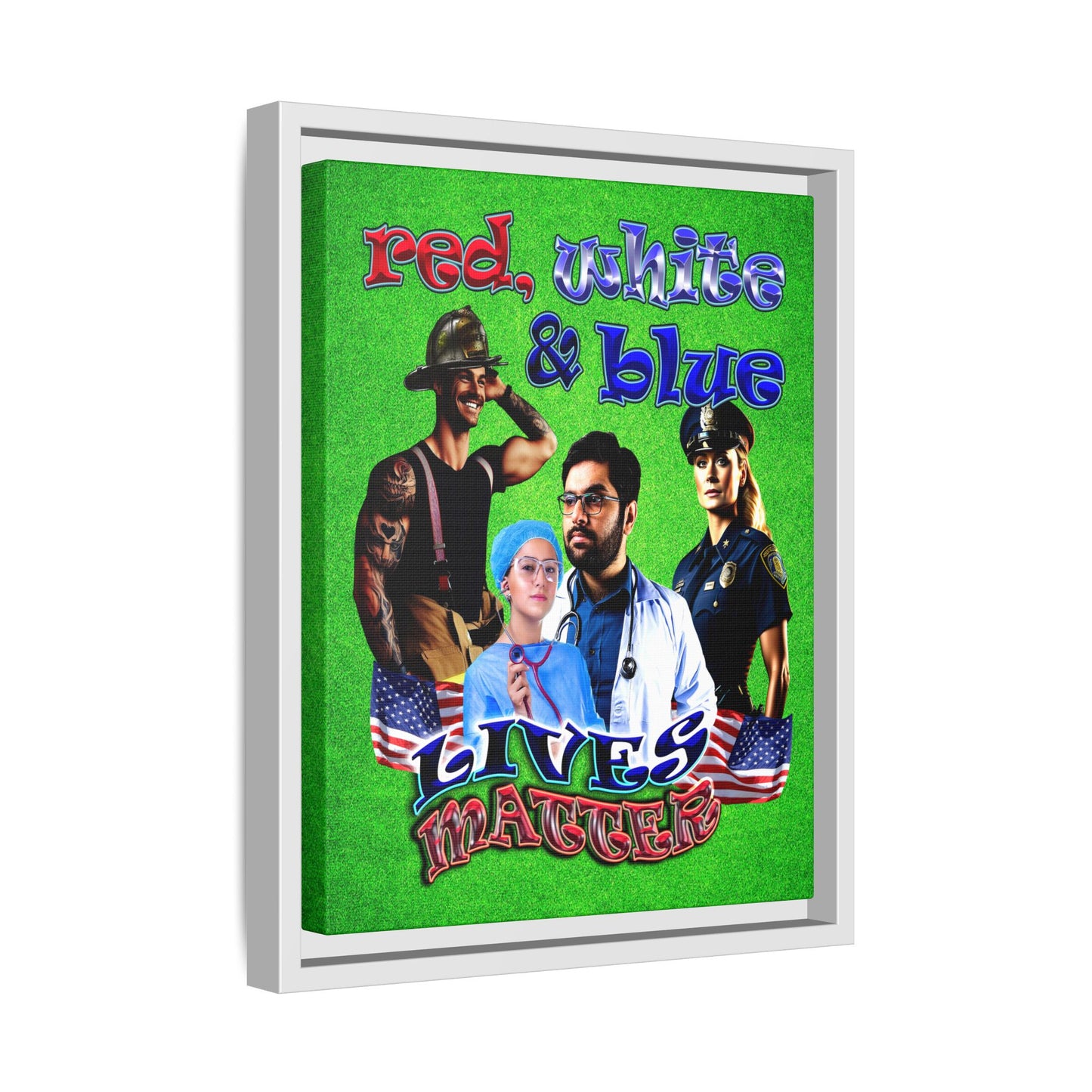rw&b lives matter - framed canvas art (green turf)