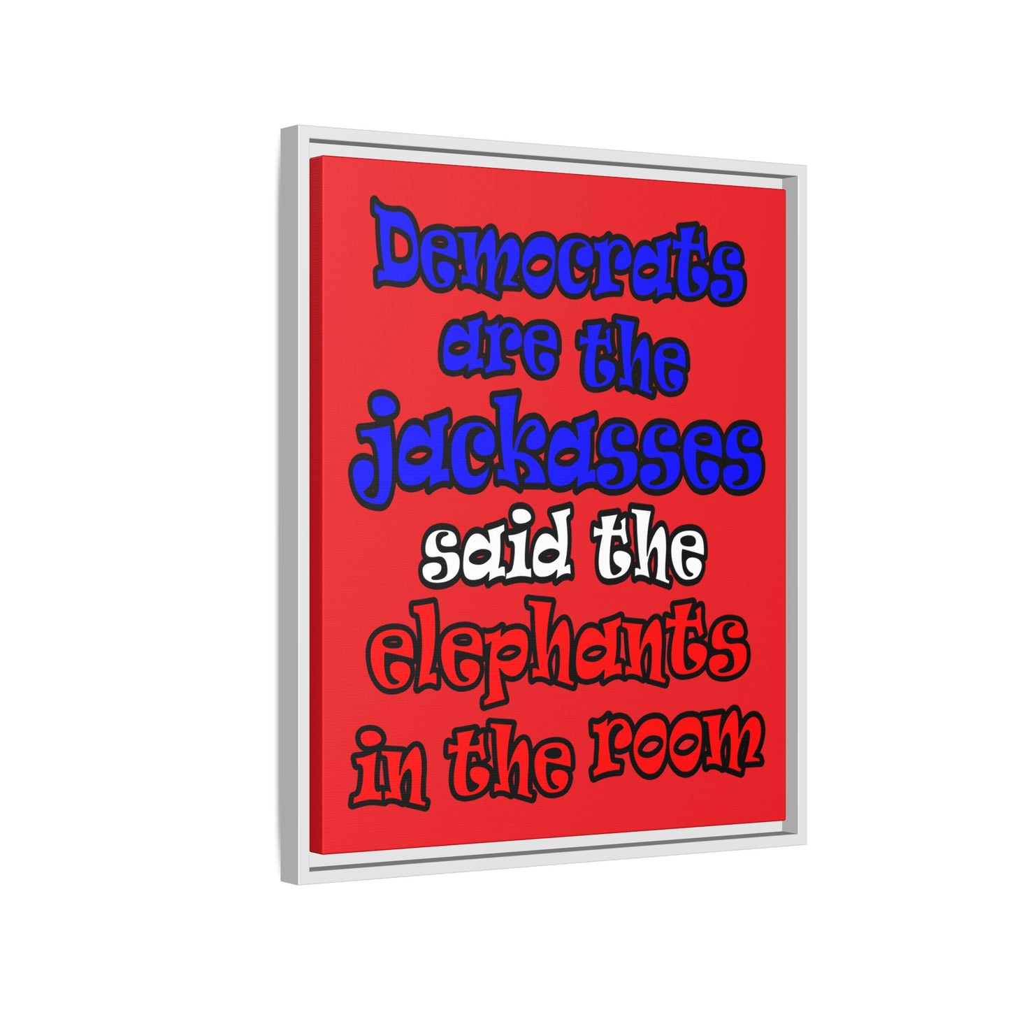 donkeys and elephants - framed canvas art (red)