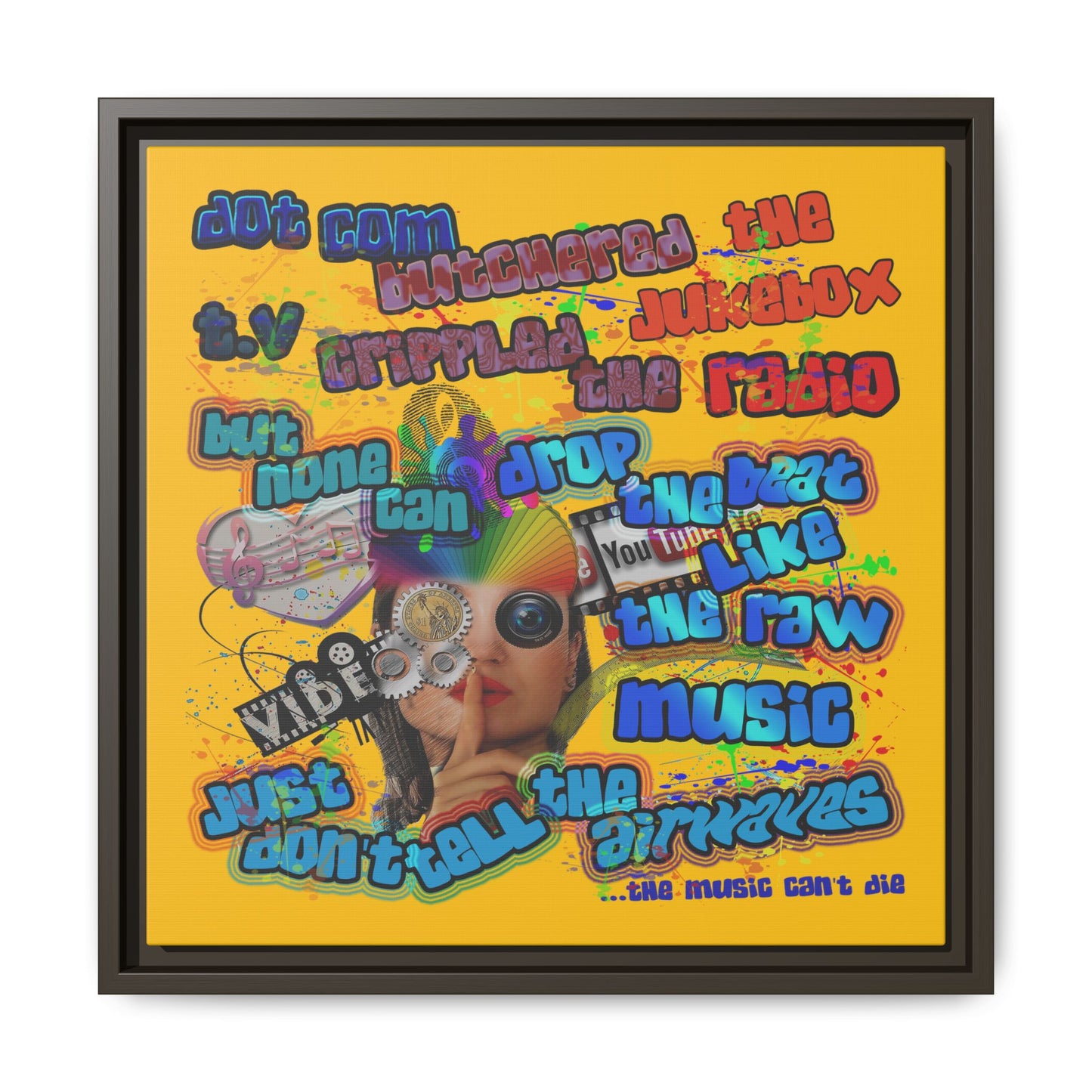 drop the beat - framed canvas art (yellow)