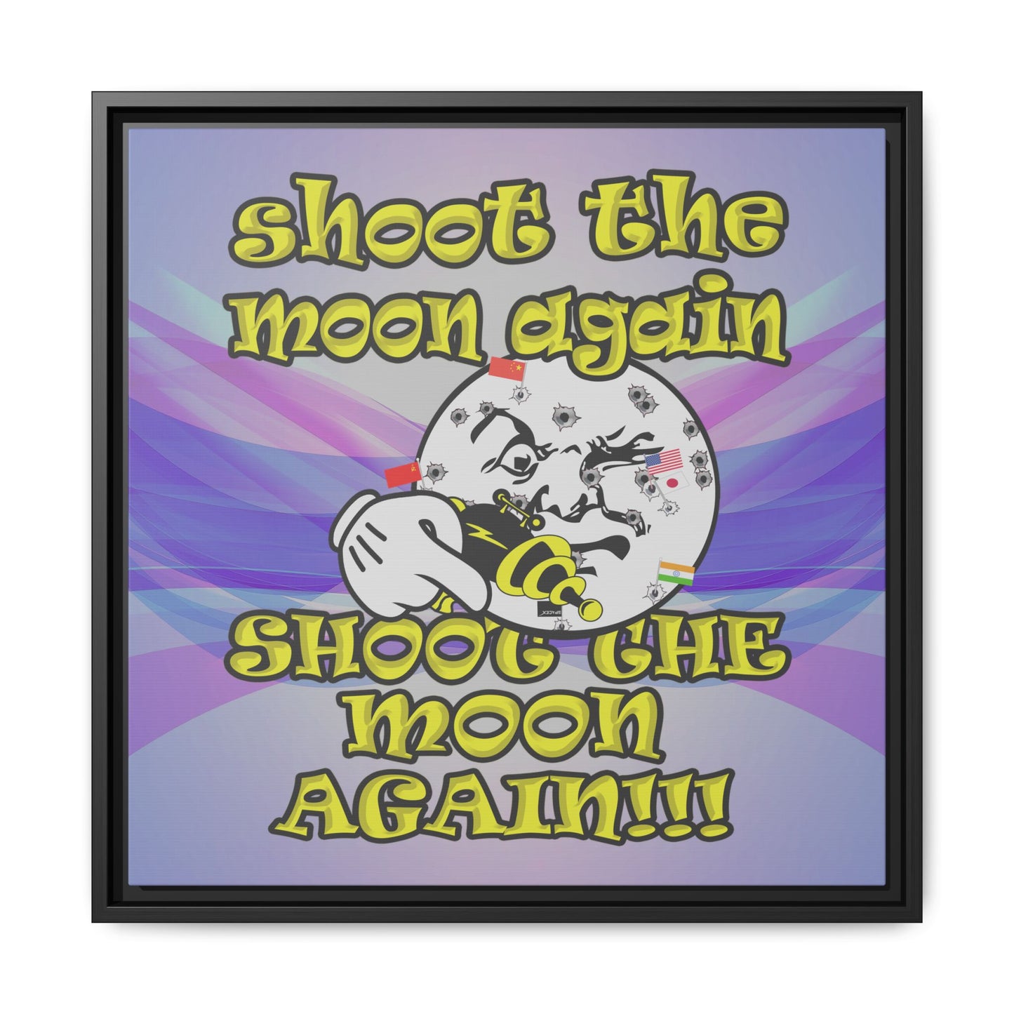 shoot the moon again - framed canvas art (light blue-pink wave)