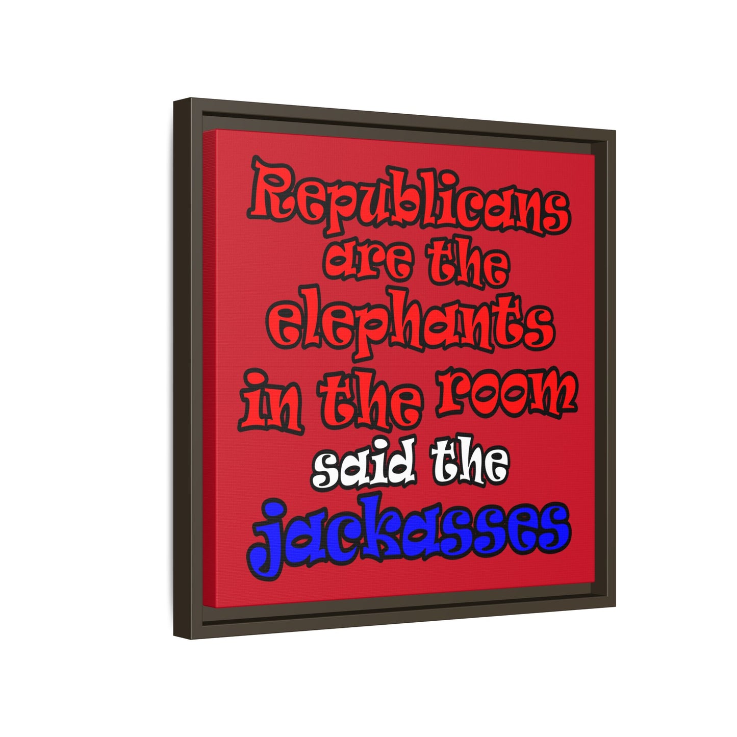 donkeys and elephants - framed canvas art (dark red)