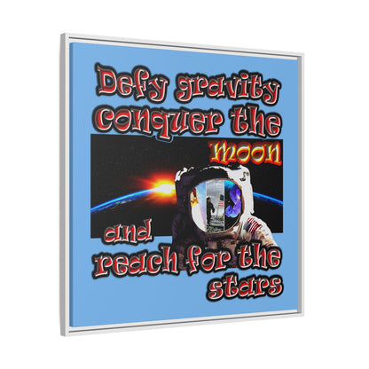defy conquer reach - framed canvas art (light blue)
