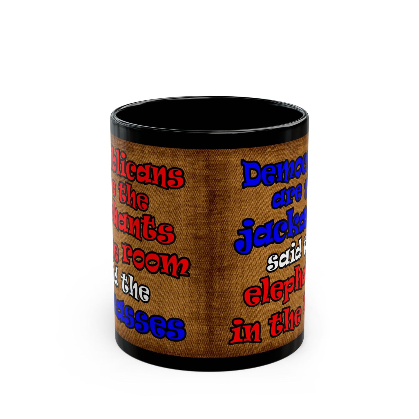 donkeys and elephants - Black Mug (brown papyrus)