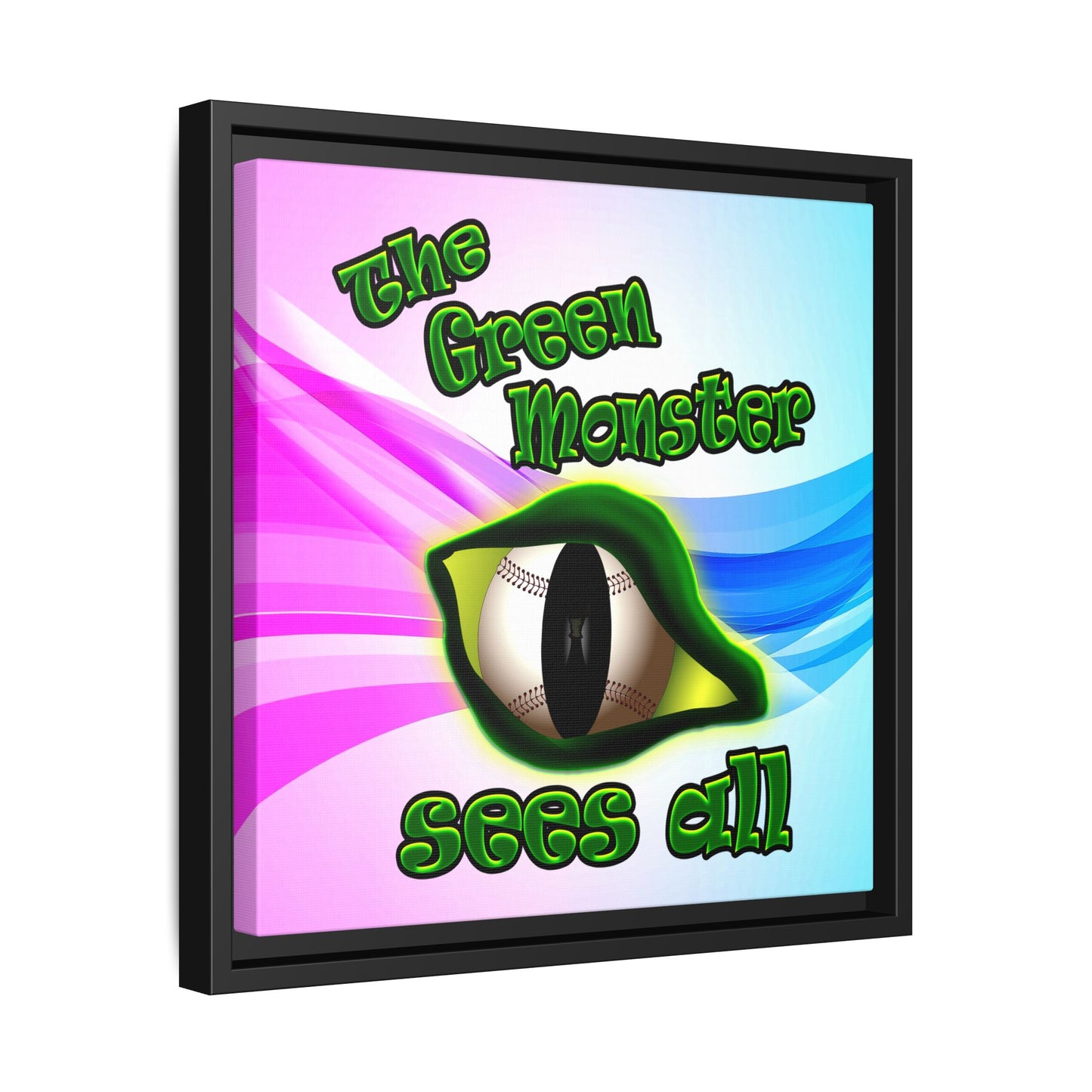 green monster - framed canvas art (light blue-pink wave)