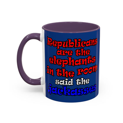donkeys and elephants - Accent Mug (dark blue)