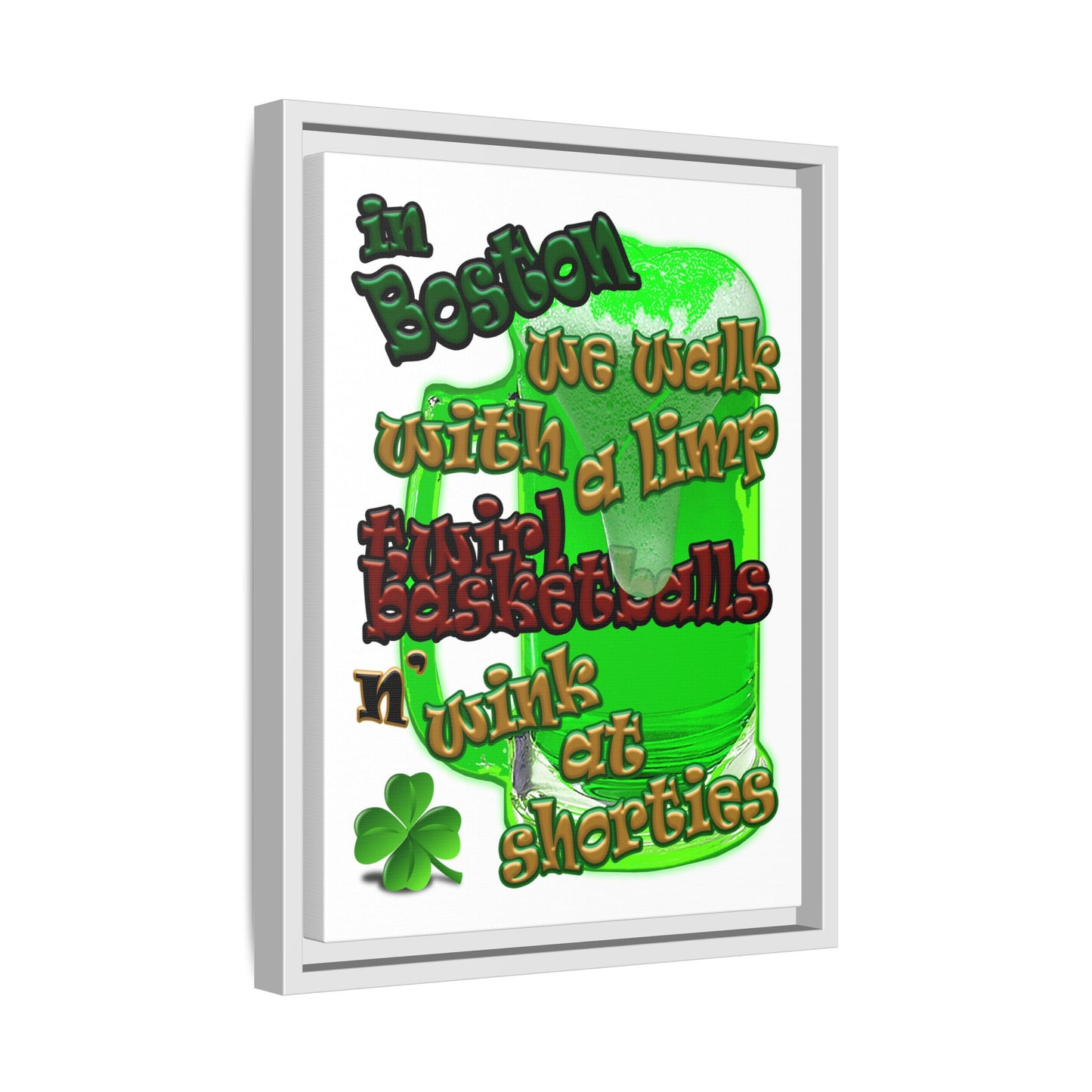 celtics logo - framed canvas art (white)