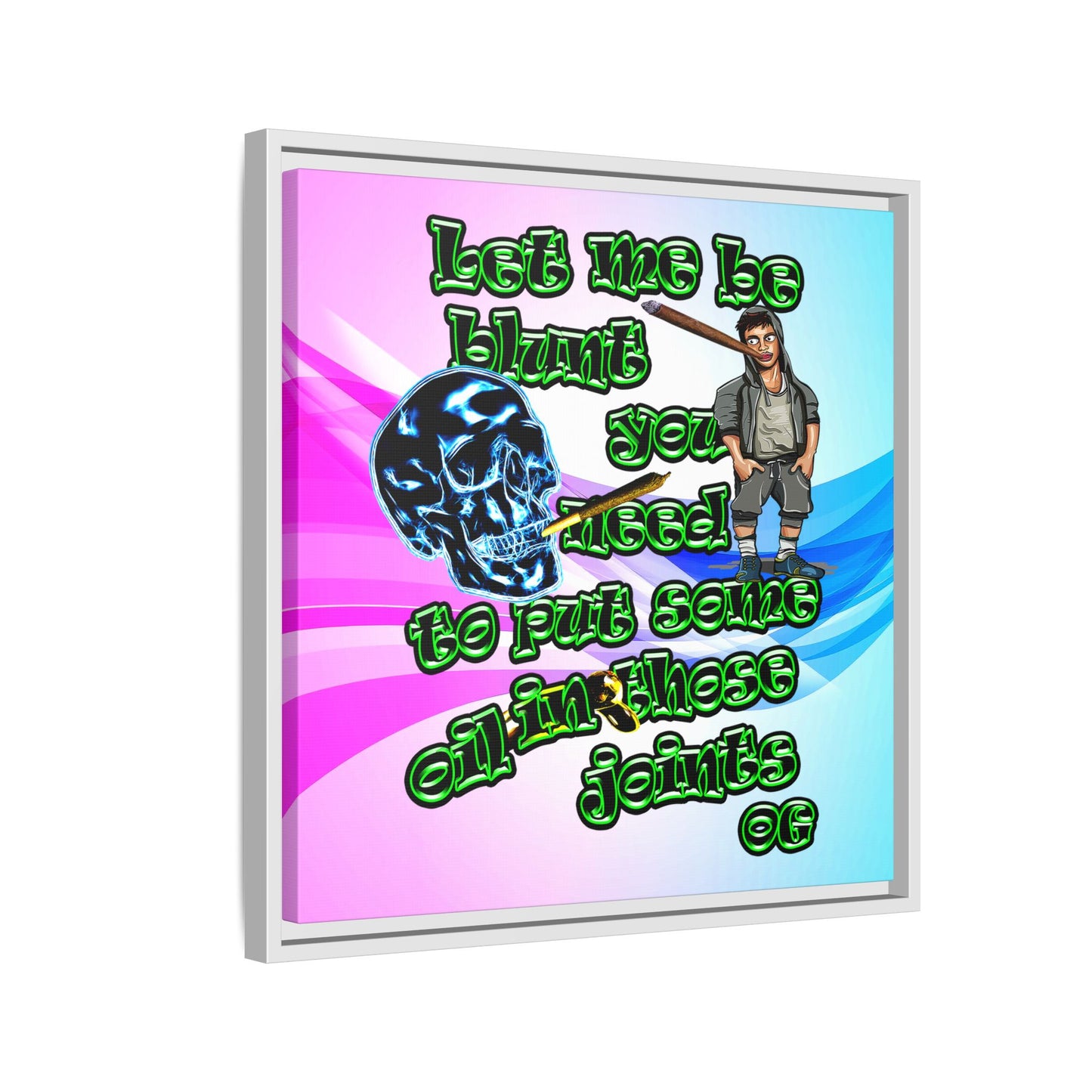og - framed canvas art (light blue-pink wave)
