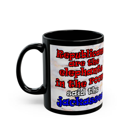 donkeys and elephants - Black Mug (white marble)