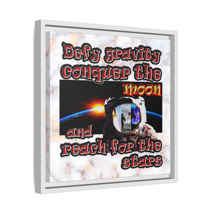 defy conquer reach - framed canvas art (white marble)