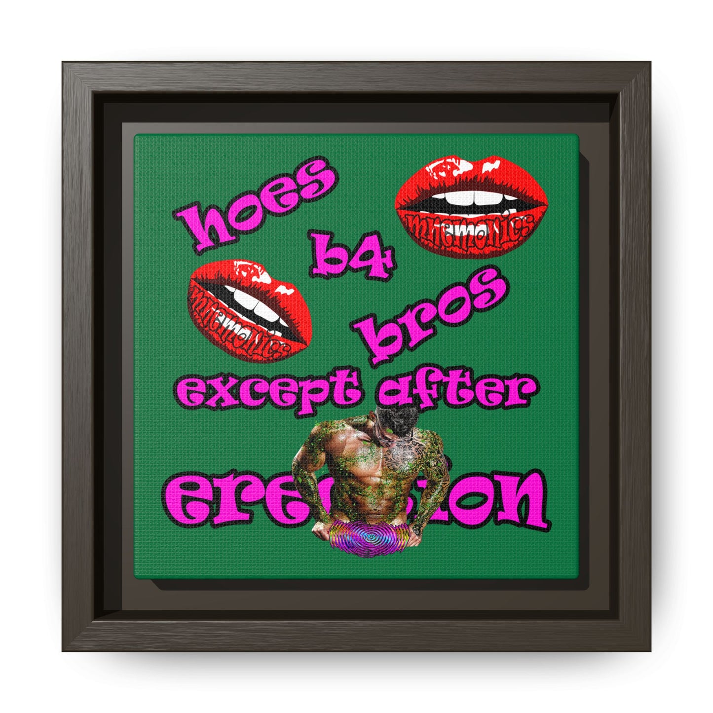 hoes b4 bros - framed canvas art (dark green)
