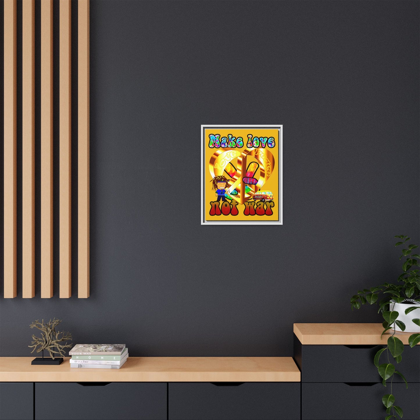 love peace - framed canvas art (yellow)