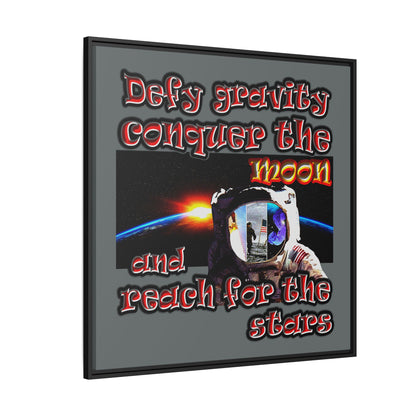 defy conquer reach - framed canvas art (dark grey)