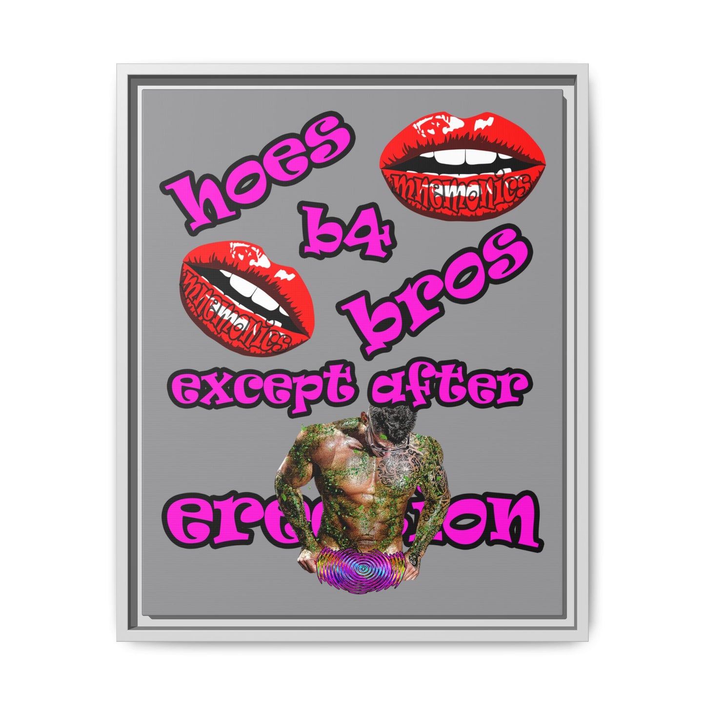 hoes b4 bros - framed canvas art (grey)