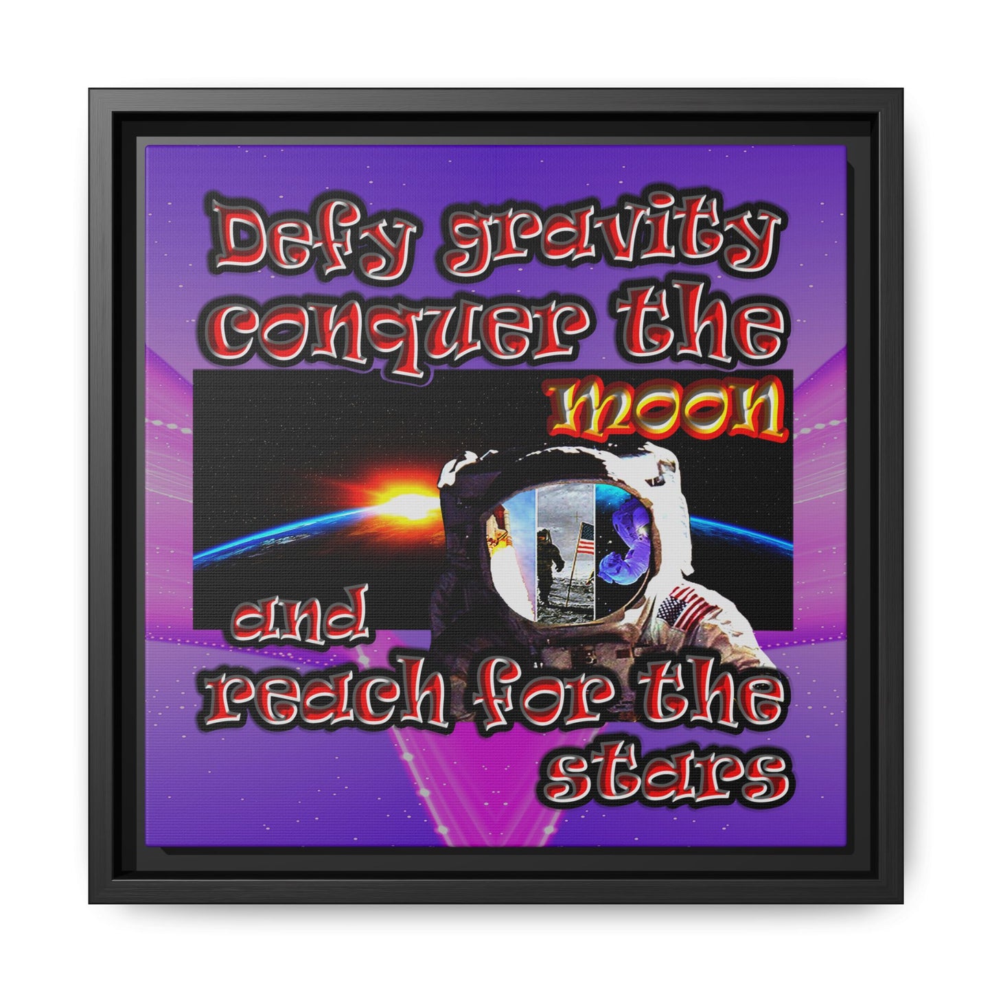 defy conquer reach - framed canvas art (purple-pink wave)