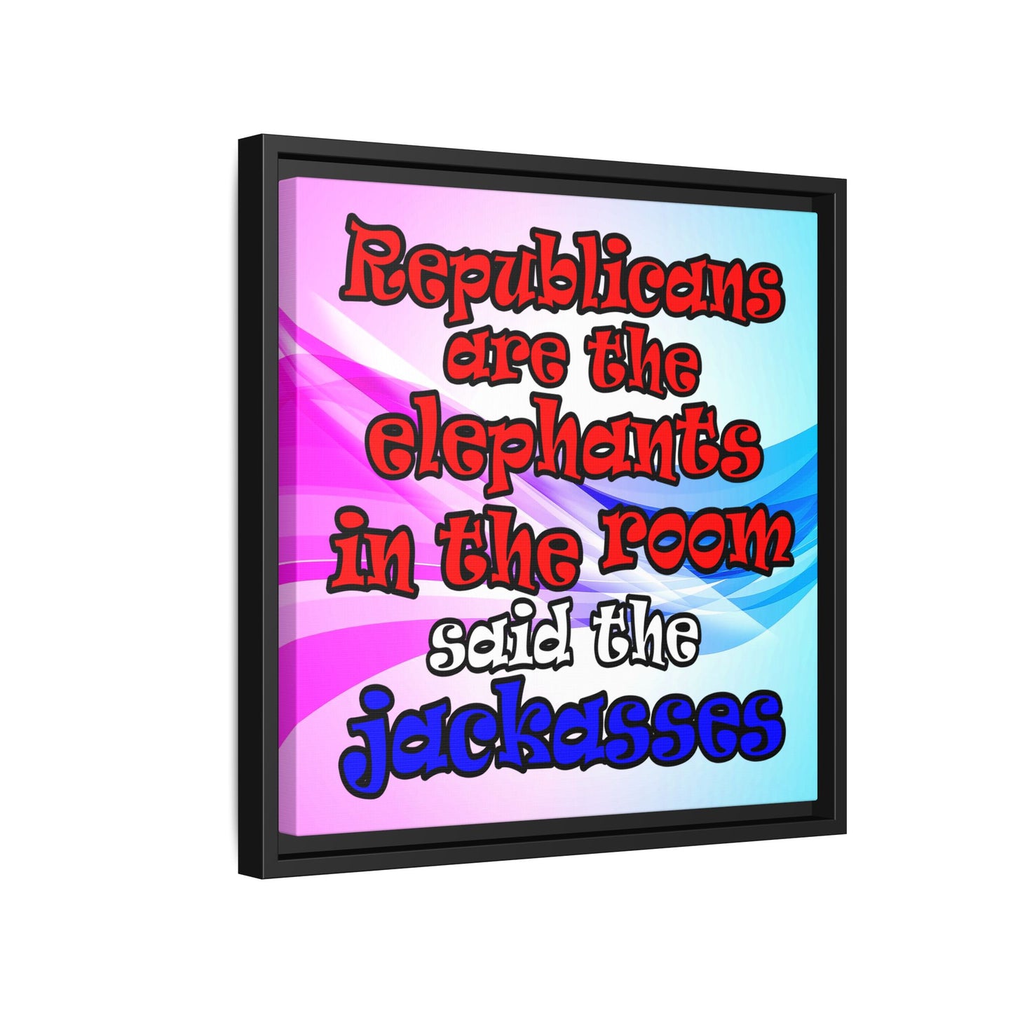 donkeys and elephants - framed canvas art (light blue-pink wave)