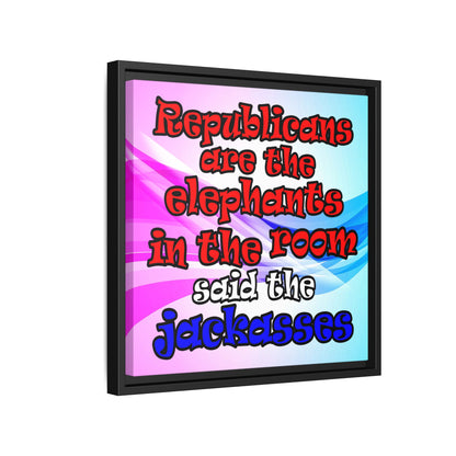 donkeys and elephants - framed canvas art (light blue-pink wave)