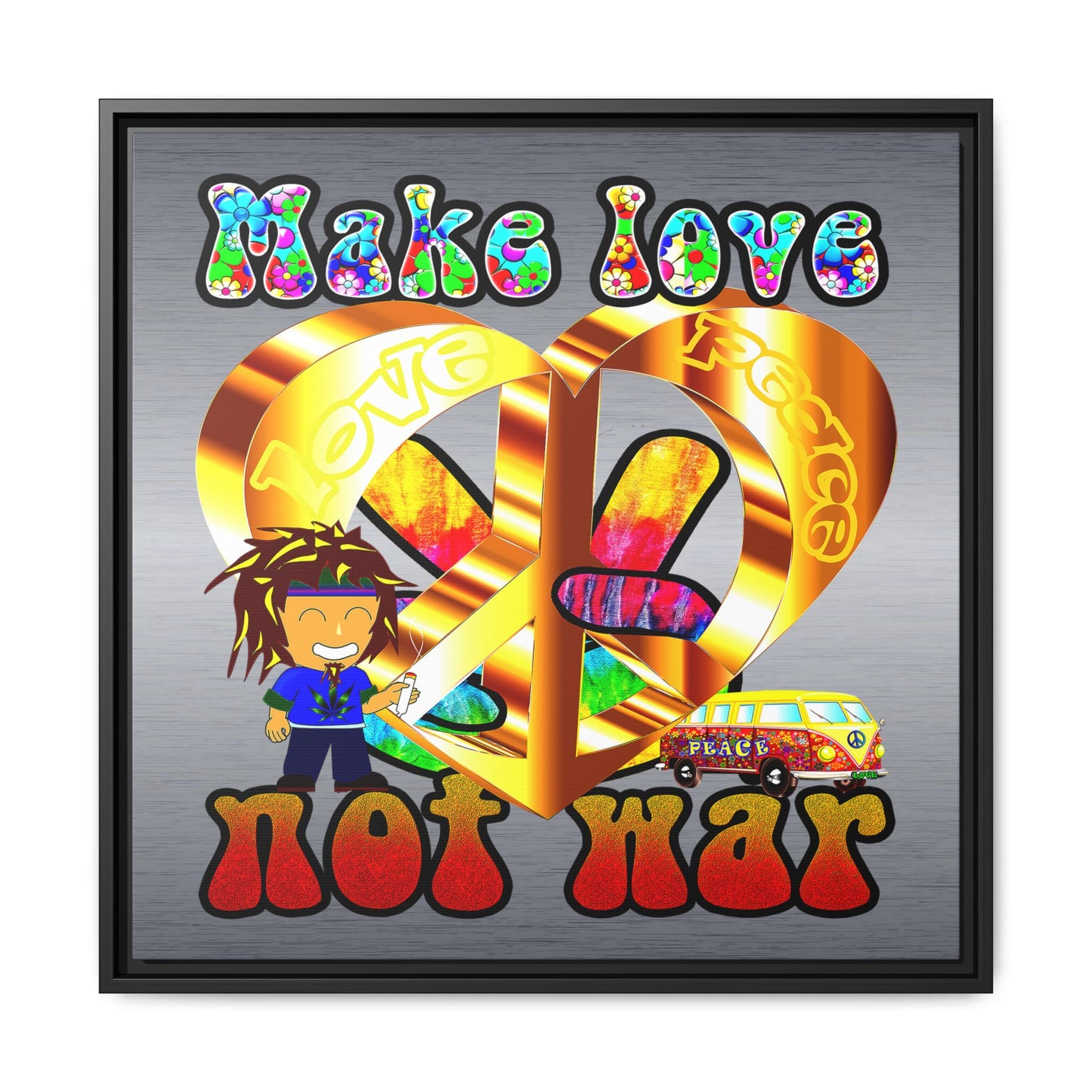 love peace - framed canvas art (brushed nickel)