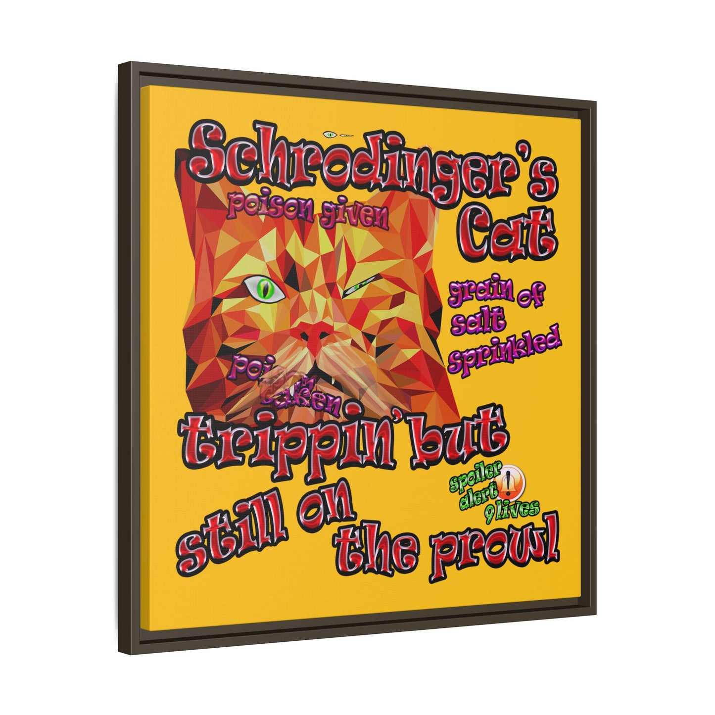 schrodinger's cat - framed canvas art (yellow)
