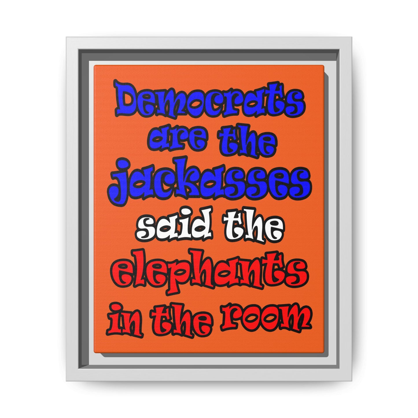 donkeys and elephants - framed canvas art (orange)