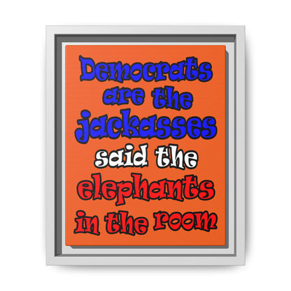 donkeys and elephants - framed canvas art (orange)