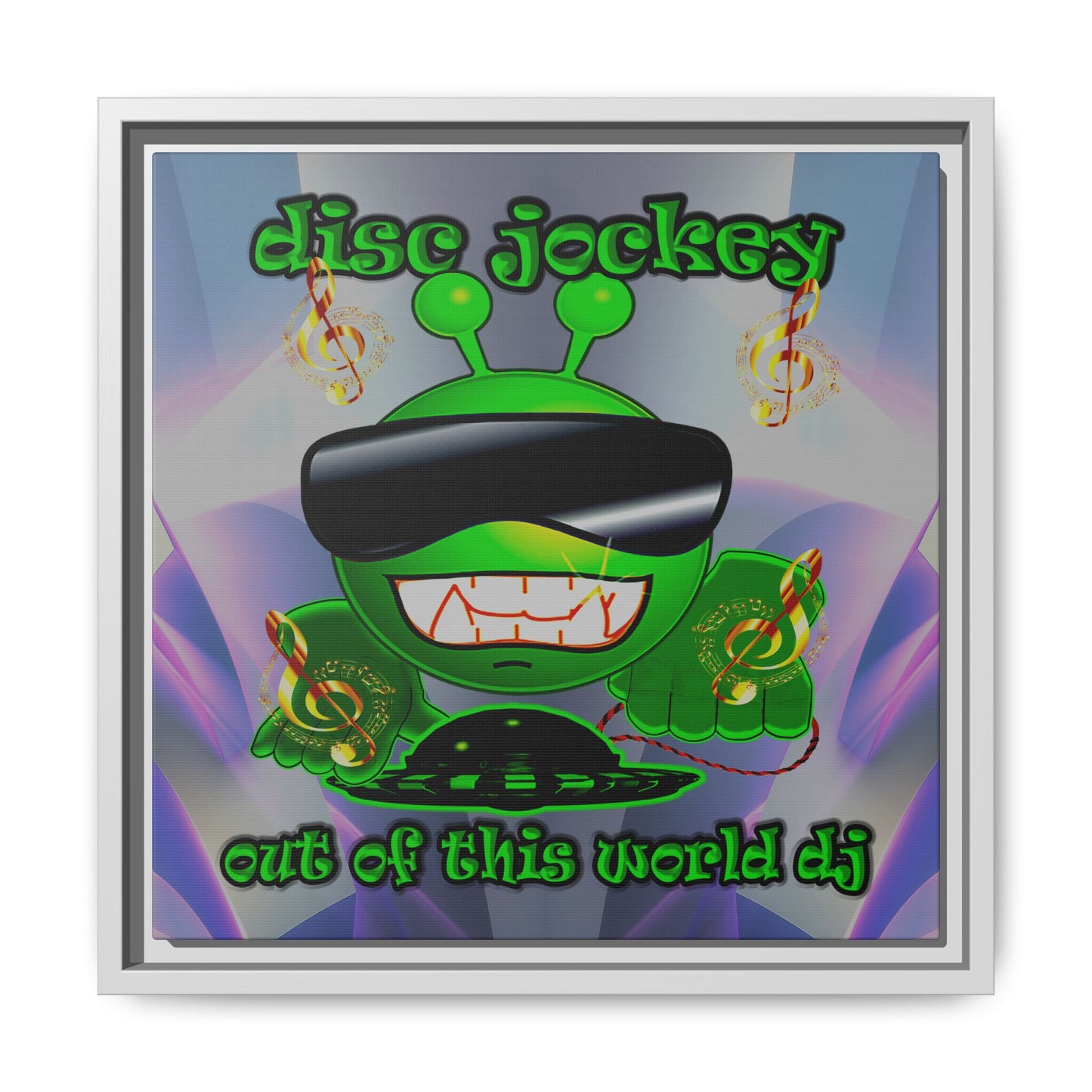 disc jockey - framed canvas art (grey-pink wave)
