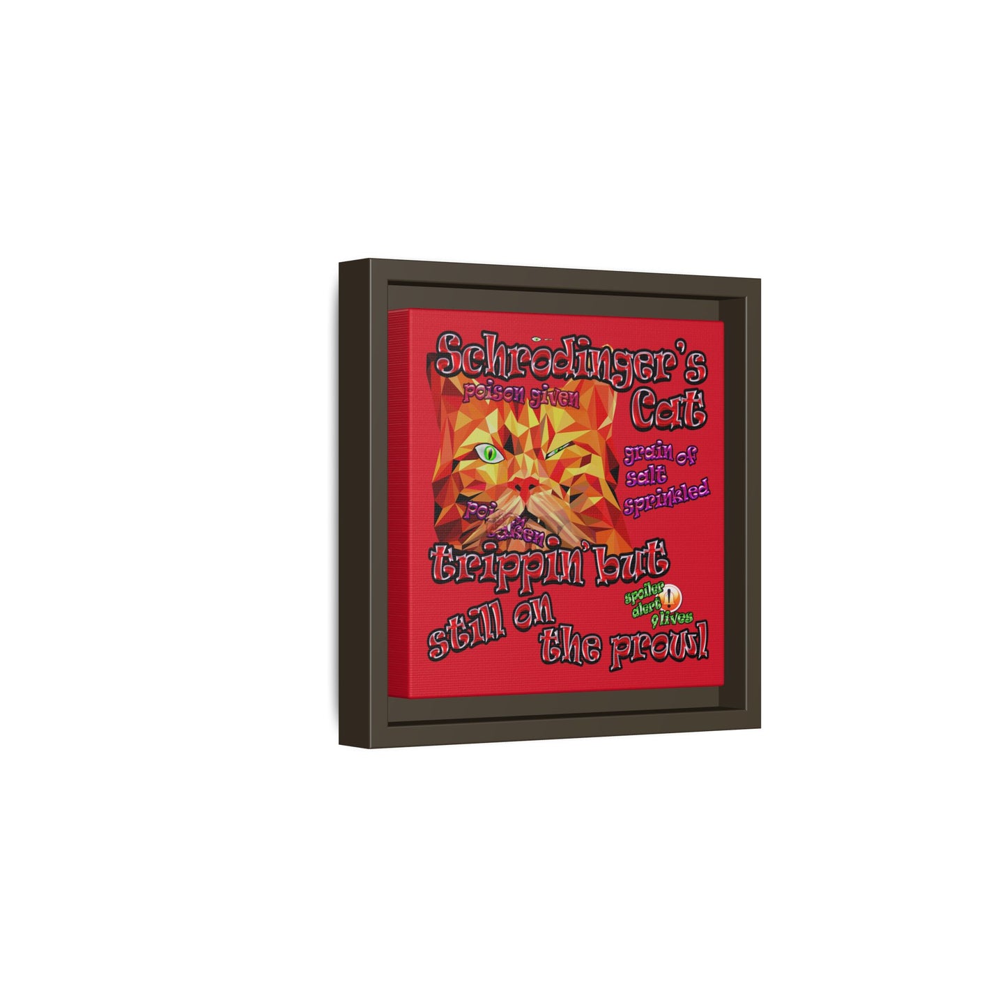 schrodinger's cat - framed canvas art (dark red)