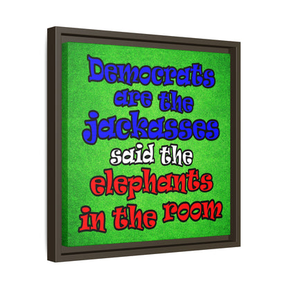 donkeys and elephants - framed canvas art (green turf)