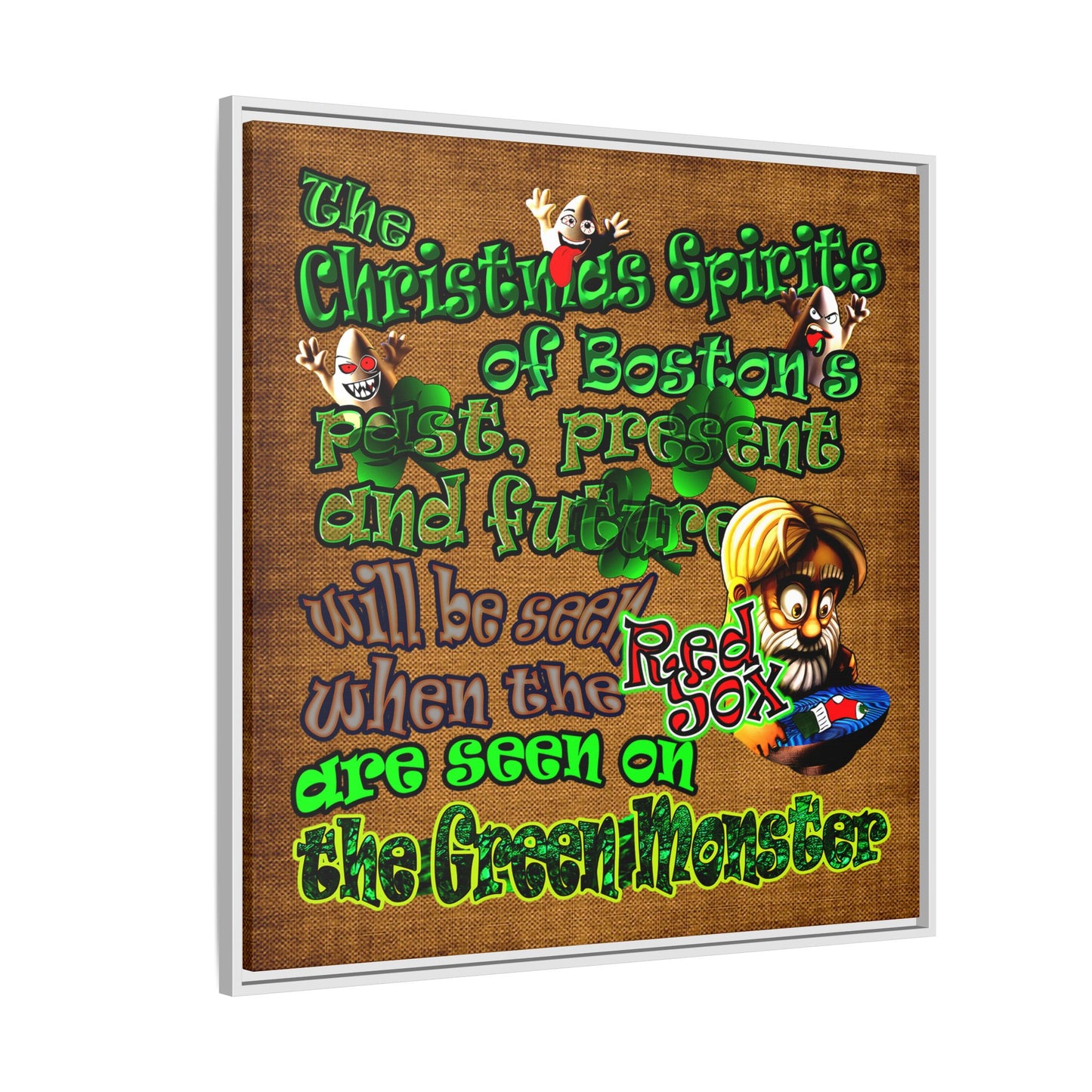 christmas spirits of boston - framed canvas art (brown papyrus)