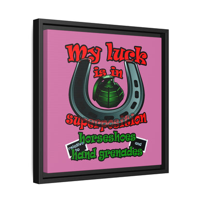 my luck - framed canvas art (light pink)