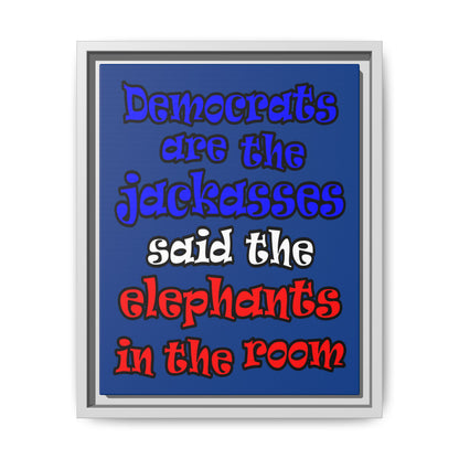 donkeys and elephants - framed canvas art (dark blue)