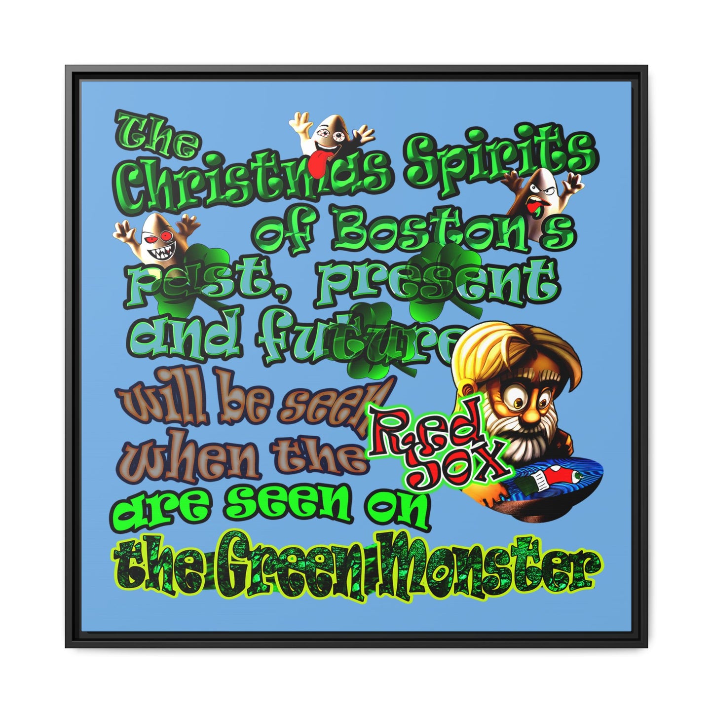 christmas spirits of boston - framed canvas art (light blue)