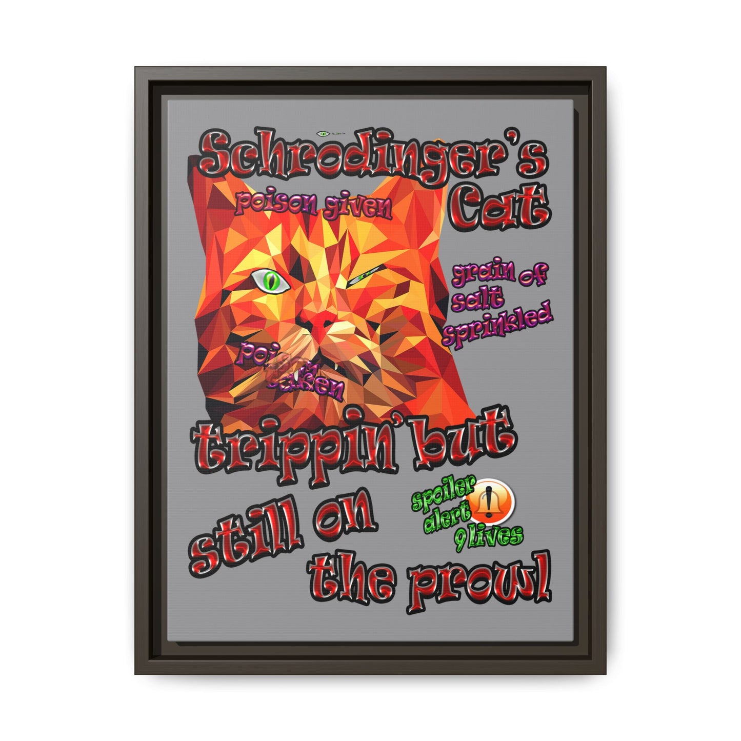 schrodinger's cat - framed canvas art (grey)