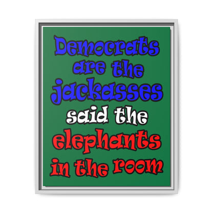 donkeys and elephants - framed canvas art (dark green)