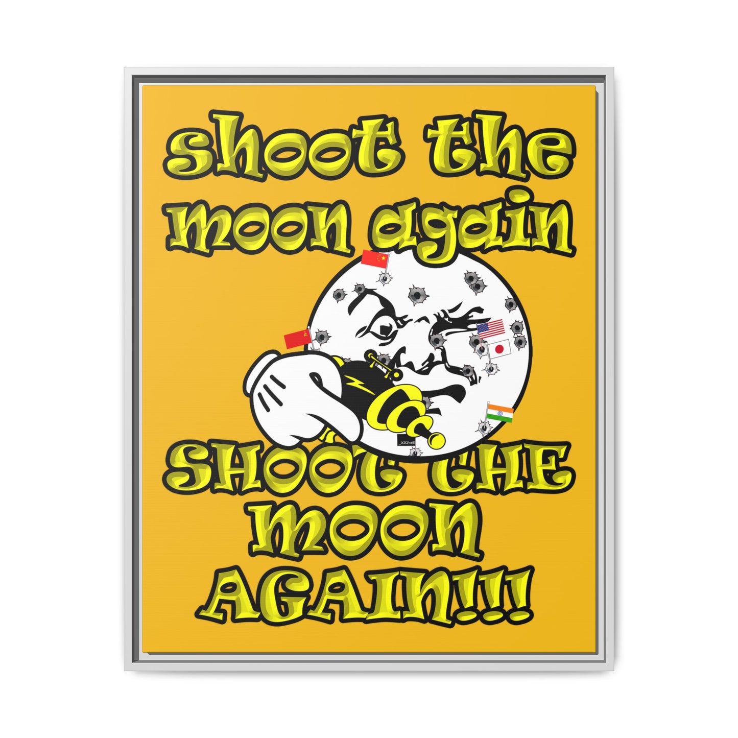 shoot the moon again - framed canvas art (yellow)