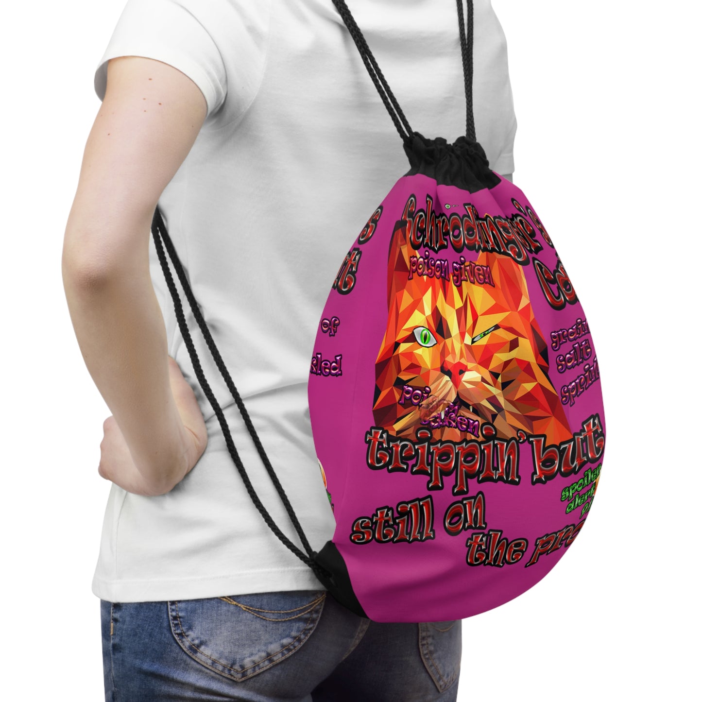schrodinger's cat - Drawstring Bag (pink)