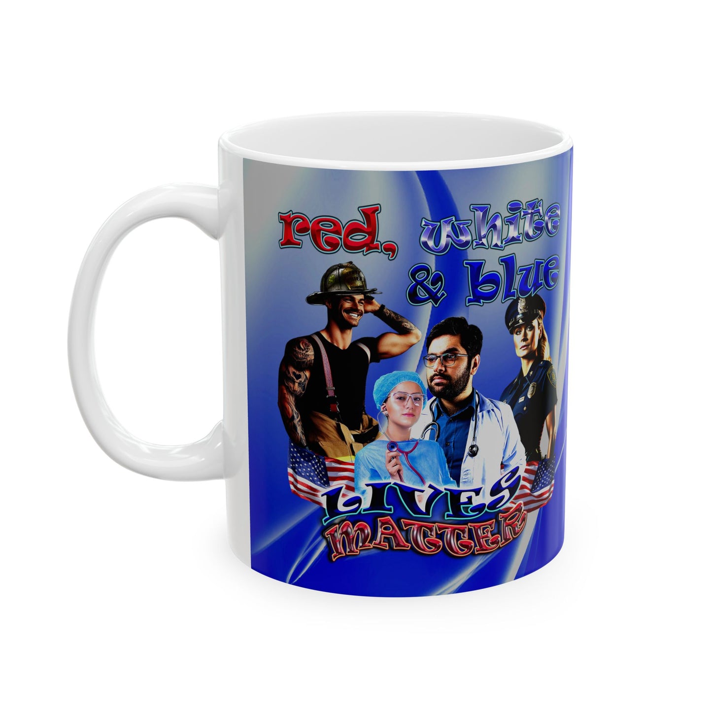 rw&b lives matter - White Mug (blue-white wave)