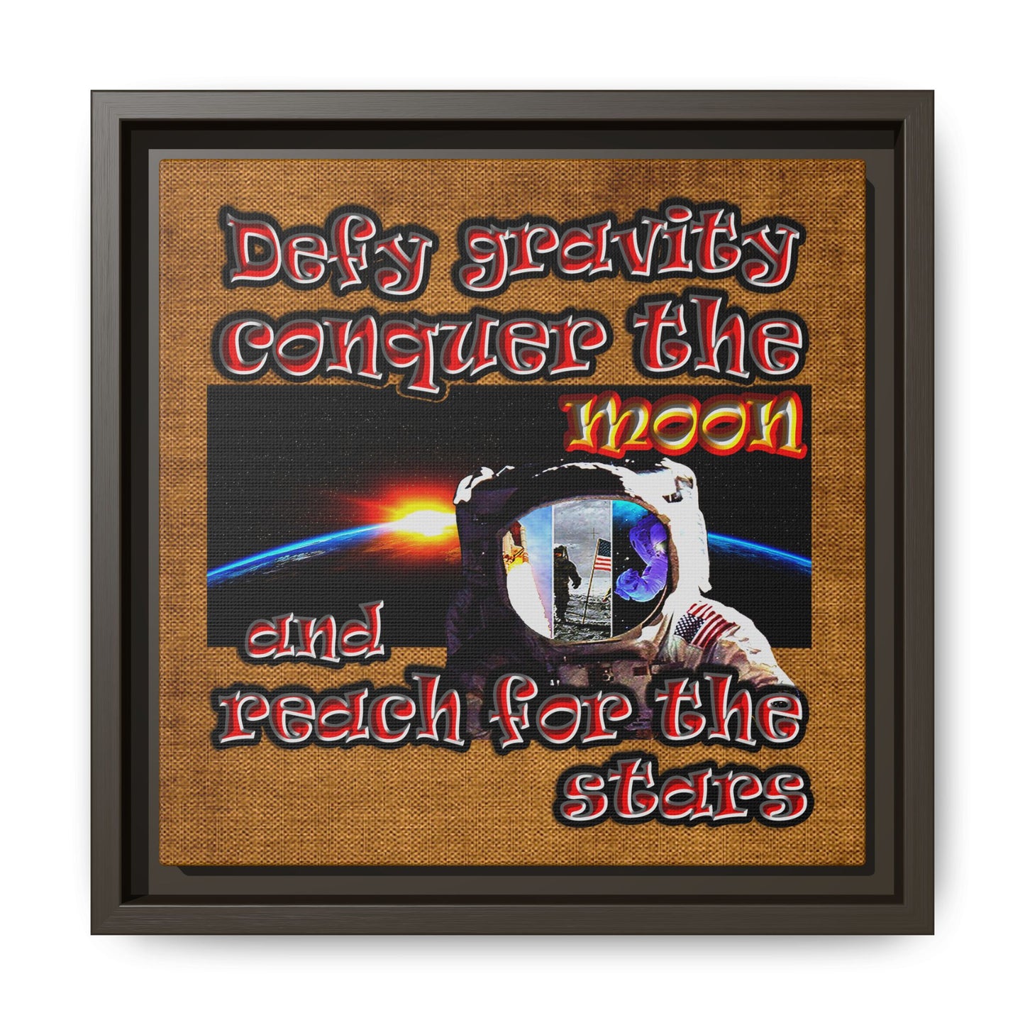 defy conquer reach - framed canvas art (brown papyrus)