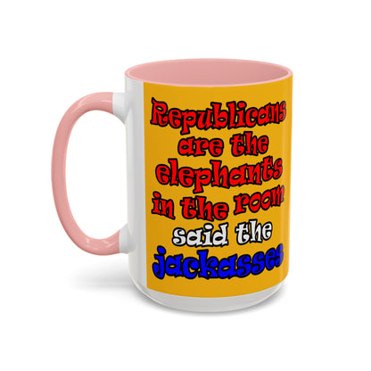 donkeys and elephants - Accent Mug (yellow)