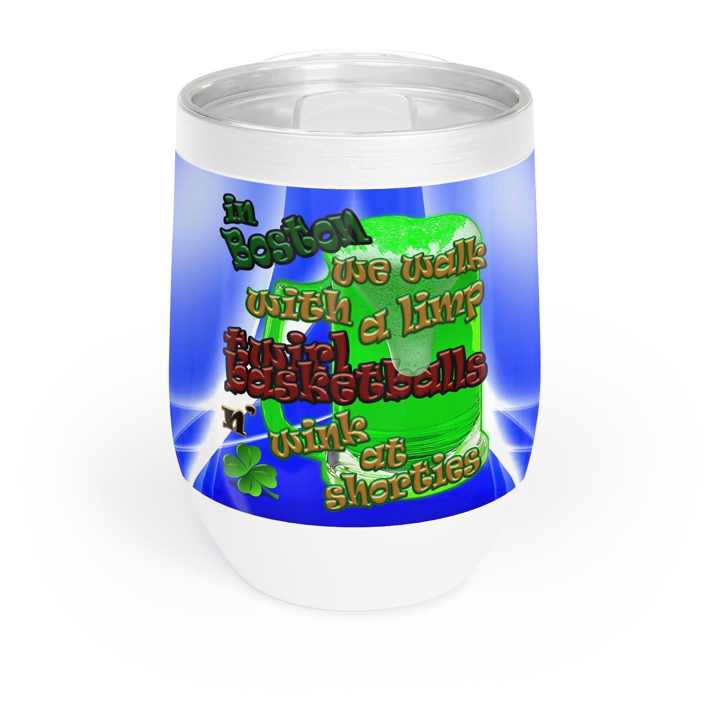 celtics logo - Chill Wine Tumbler (blue-white wave)