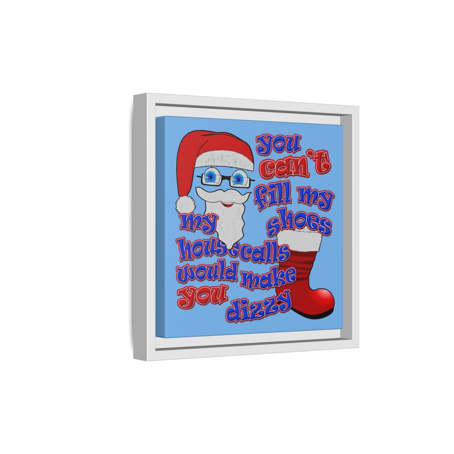 santa's shoes - framed canvas art (light blue)