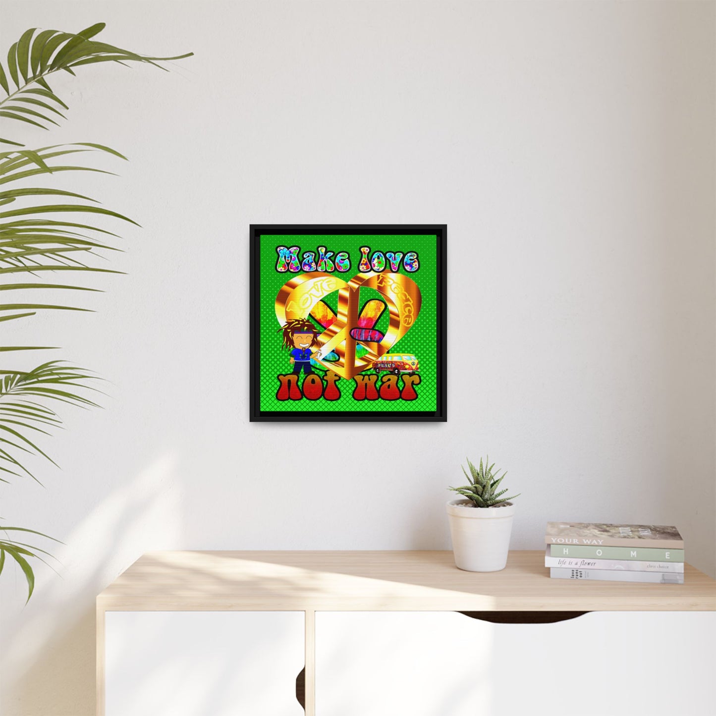 love peace - framed canvas art (logo green)
