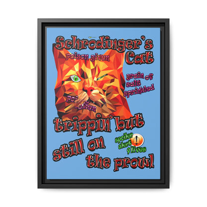 schrodinger's cat - framed canvas art (light blue)