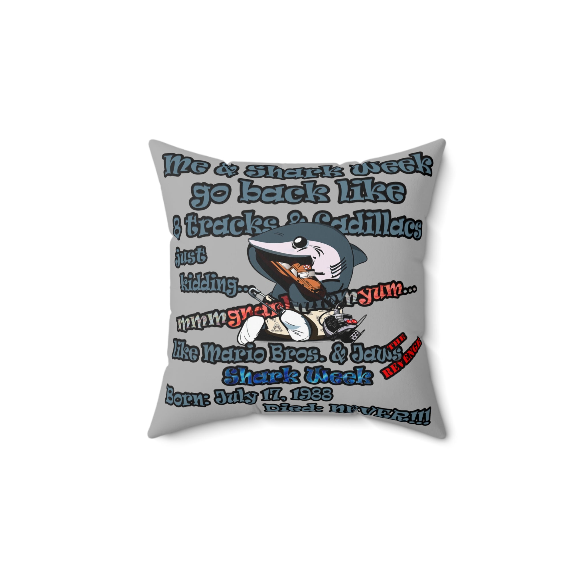 shark week - Faux Suede Square Pillow - (light grey)