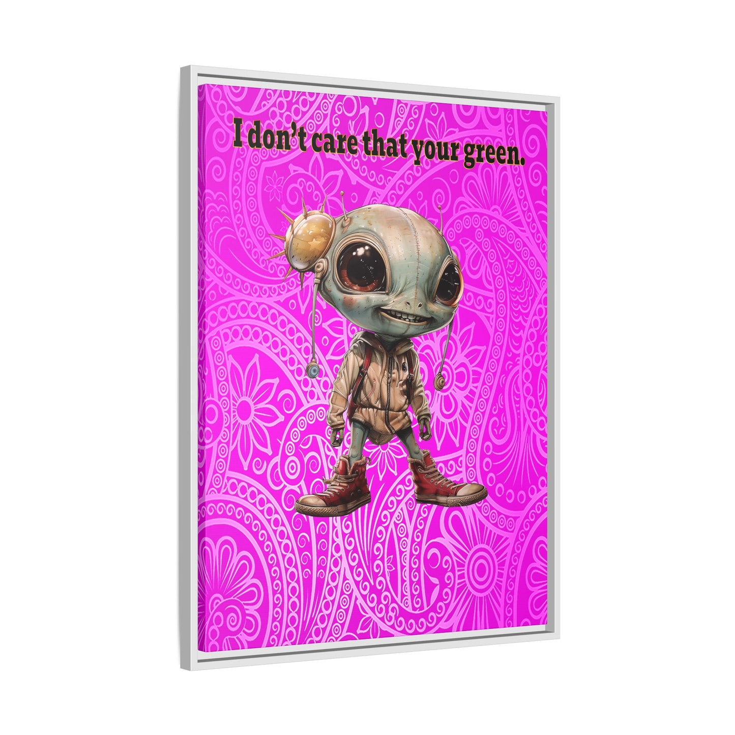 I don't care that your green - framed canvas art (pink swirl)