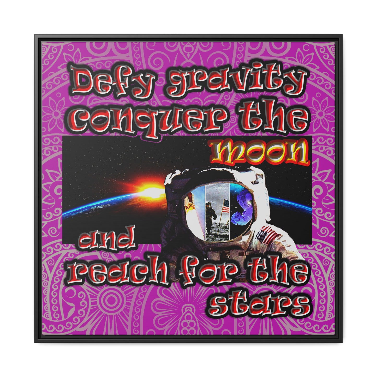 defy conquer reach - framed canvas art (pink swirl)