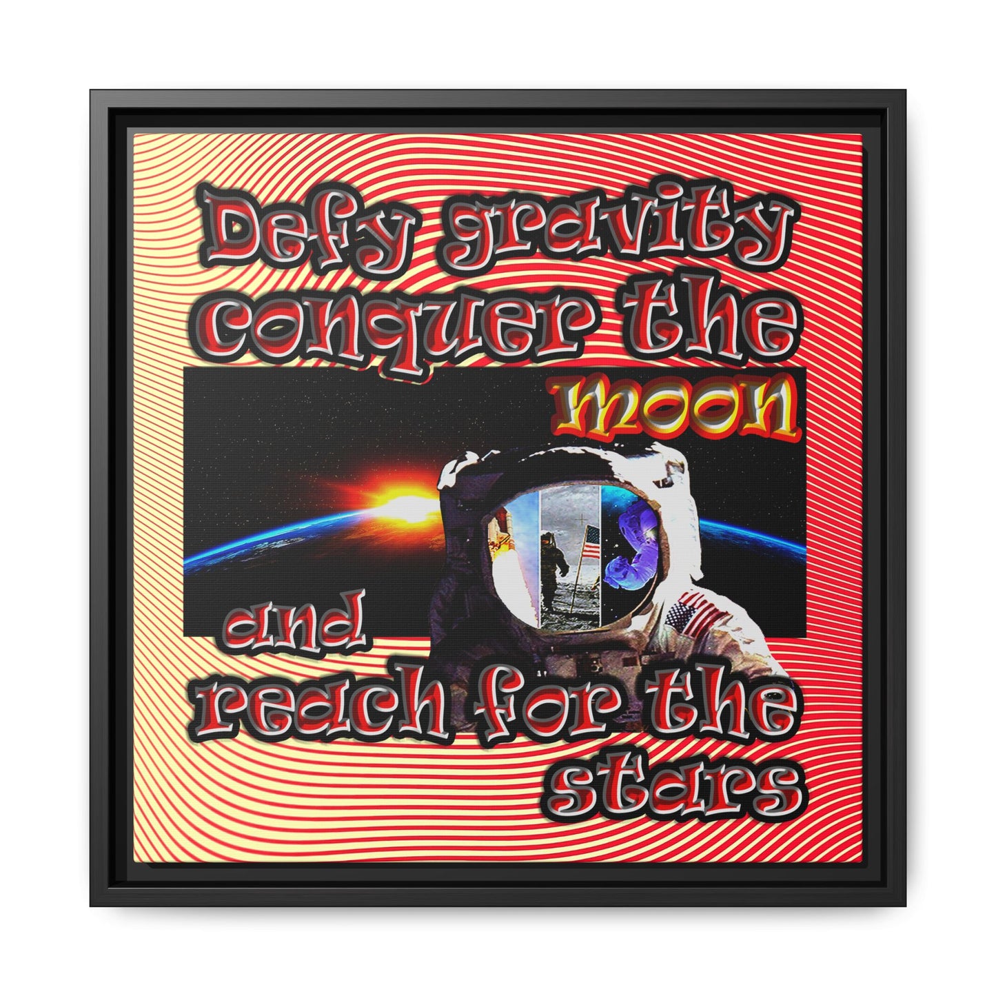 defy conquer reach - framed canvas art (yellow-orange wave)
